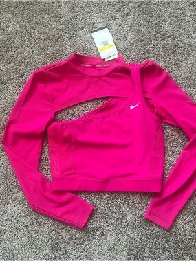 Nike Women's Hot Pink One-Shoulder Crop Sports Top